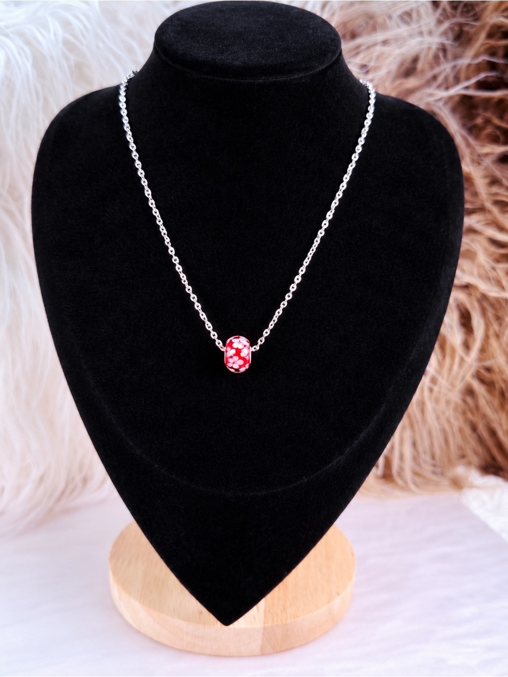 Sterling Silver Floral Charm Pendant with silvertone necklace